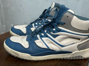 Retro High-Top Sneakers - Blue &amp; White