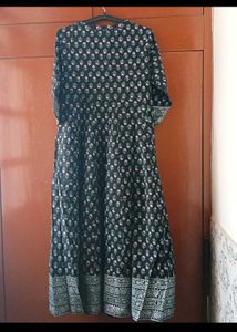 Black Printed pure cotton Kurta with Tassels