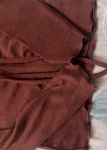 Brown Tie-Front Cropped Cardigan