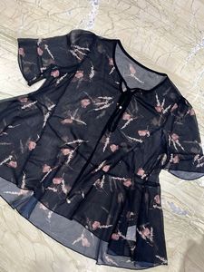 Sheer Floral Print Tunic Top