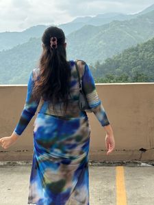 Blue Tie-Dye Mesh Dress
