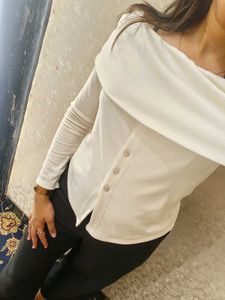 White Off-Shoulder Ribbed Top