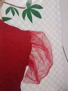(100)Red Tulle Sleeve Bodysuit