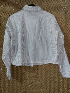 Striped Cropped Button-Down Shirt