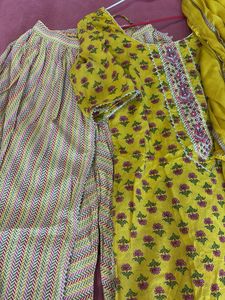 Yellow Floral Print Kurta Set with Dupatta