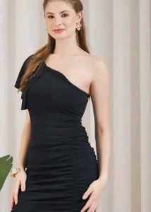 Shein One Shoulder Ruffle Sleeve Ruched BooDress