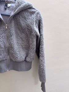 Fuzzy Grey Cropped Hoodie