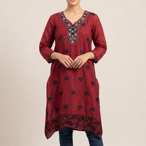 Embroidered Red Kurta