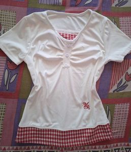 Savana White T-Shirt with Gingham Trim
