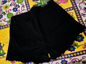 Striped Black Denim Shorts