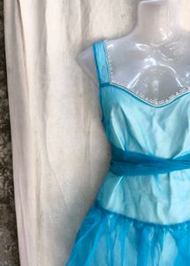 Aqua Blue Sheer Overlay Dress