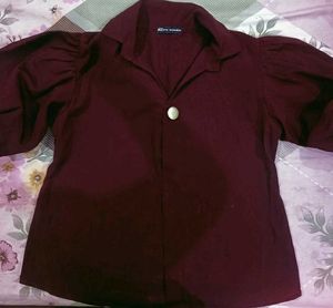 Stylish wine Puff Sleeve Top
