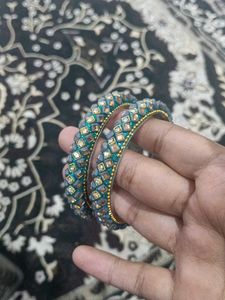 Embellished Teal Bangles