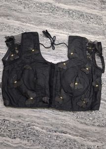 Elegant Black Blouse with Floral Appliques