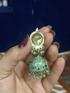 Aqua Jhumka Earrings