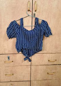 Black &amp; White Striped Cold-Shoulder Girls Top