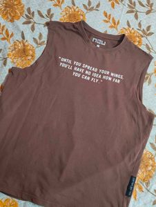 Brown Sleeveless Graphic T-Shirt