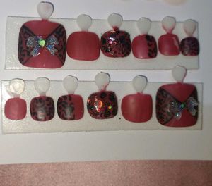 Red & Glitter Matte Press-On Toe Nails(12)