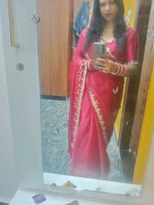 Elegant Red Embroidered Saree