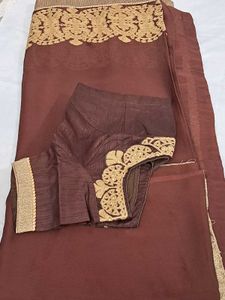Elegant Brown Embroidered Saree