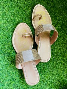 New Sparkling Embellished Flat Sandals
