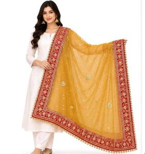 Embroidered Dupatta with Beaded Trim