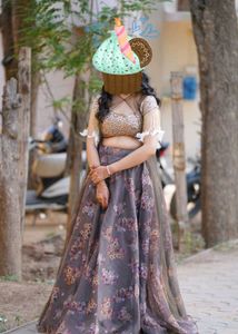 Sparkling Sequin Blouse with Floral Lehenga