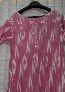 2 Kurtis Combo | Pink Printed + Blue Striped