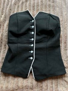 Black Corset Style Top with White Trim