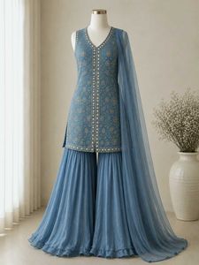 Sharara Blue Embroidered Set with dupatta