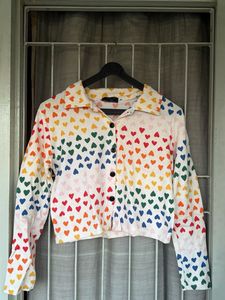 Rainbow Heart Print Button-Up Top