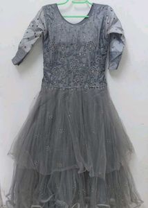 Stunning Grey maxi gown with Dupatta
