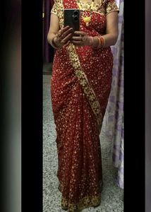 Red Sequin Saree