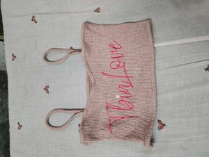 Ribbed Crop Top with "Thin Love" Embroidery