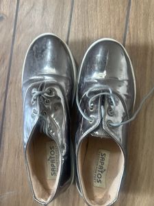 Shiny Metallic Lace-Up Shoes