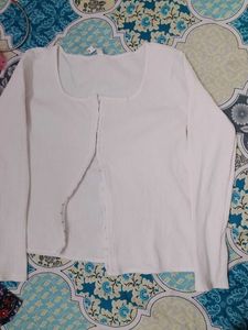 Comfortable White Ribbed Button-Up Top