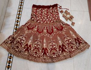red velvet bridal lehenga