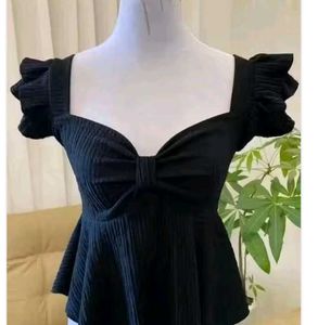 Chic Black Peplum Top with Ruffle Sleeves