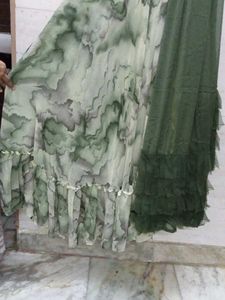Green Marble Print Dress with Dupatta