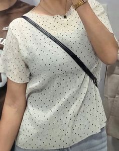 Chic White Polka Dot Pleated Top