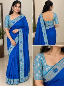 Royal Blue Designer Saree with Ready-Made Stitched