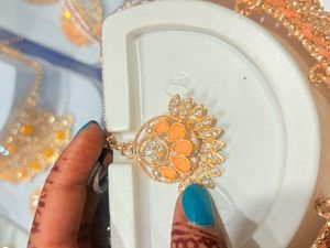 Peach Kundan Necklace Set with Earrings