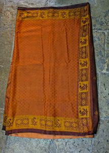 Elegant Brown &amp; Yellow Floral Saree