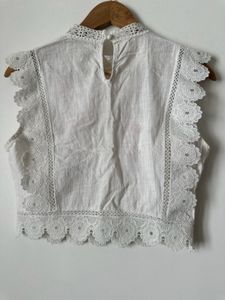 Embroidered White Lace Trim Top