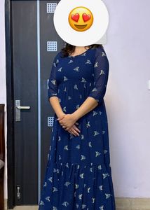 Chic Navy Blue Printed Anarkali kurta