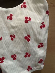 White Cherry Print padded crop Top