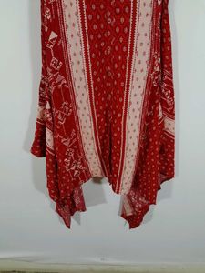 A Line Red Printed Kurta Women's