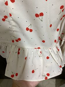 Cute Korean Cherry Print ruffle Mini Dress