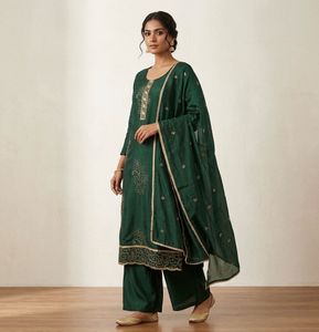 Elegant Green Kurta Set with Gold Embroidery