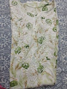 Elegant White & Green Floral Kurta